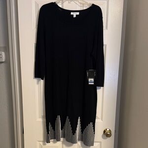 Nine West Black Midi Dress with White Hem Stripe Detail